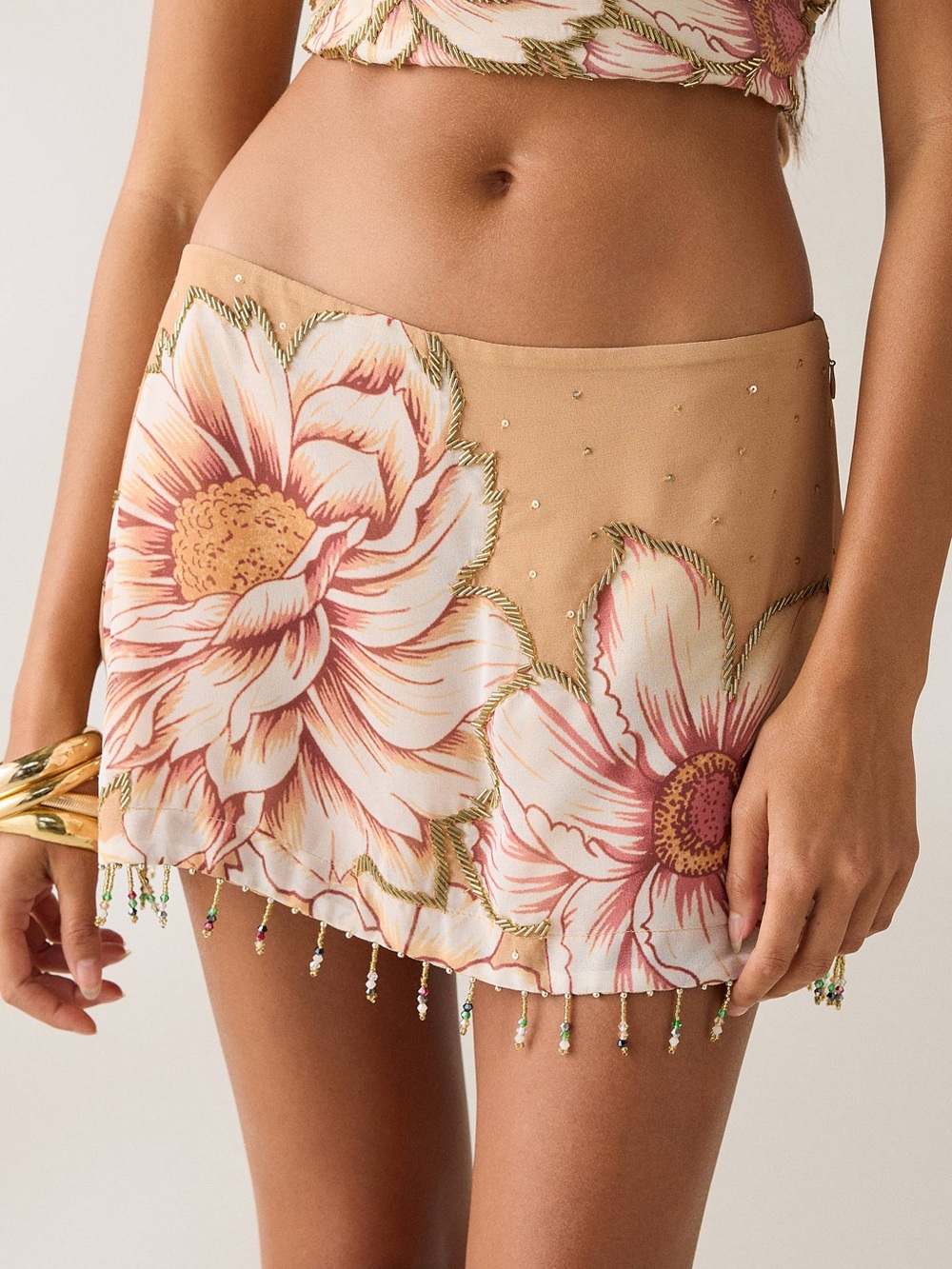 Floral Beaded Mini Skirt
